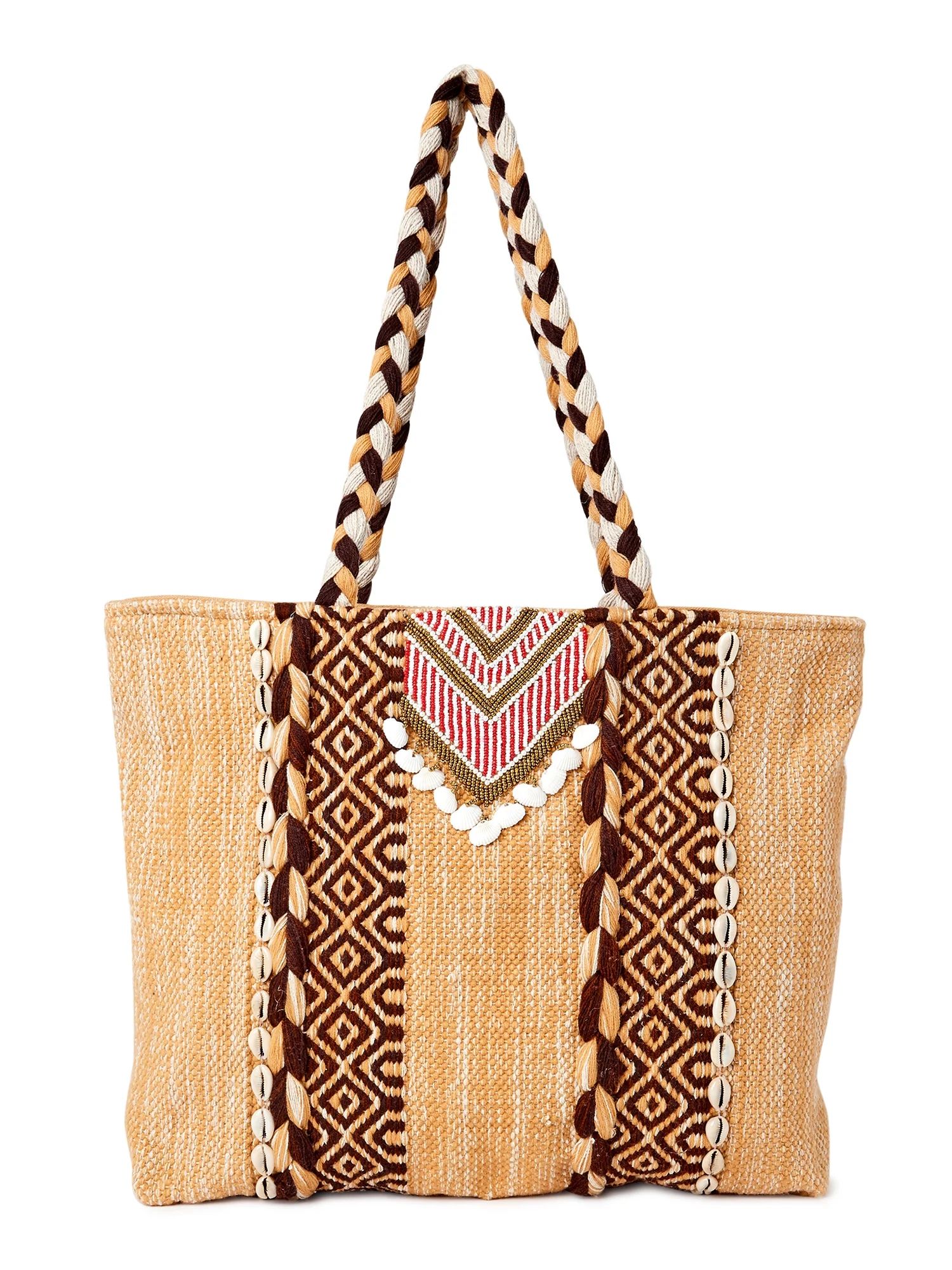 Twig & Arrow Women's Woven Tote Beach Bag with Braided Shoulder Straps | Walmart (US)