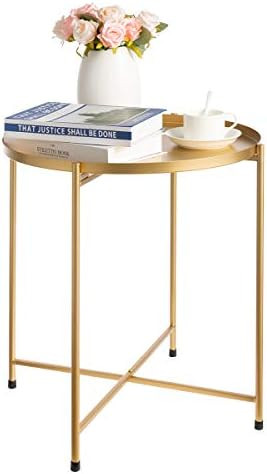 HollyHOME Round Tray Metal End Table, Anti-Rust and Waterproof Indoor&Outdoor Snack and Coffee Ta... | Amazon (US)