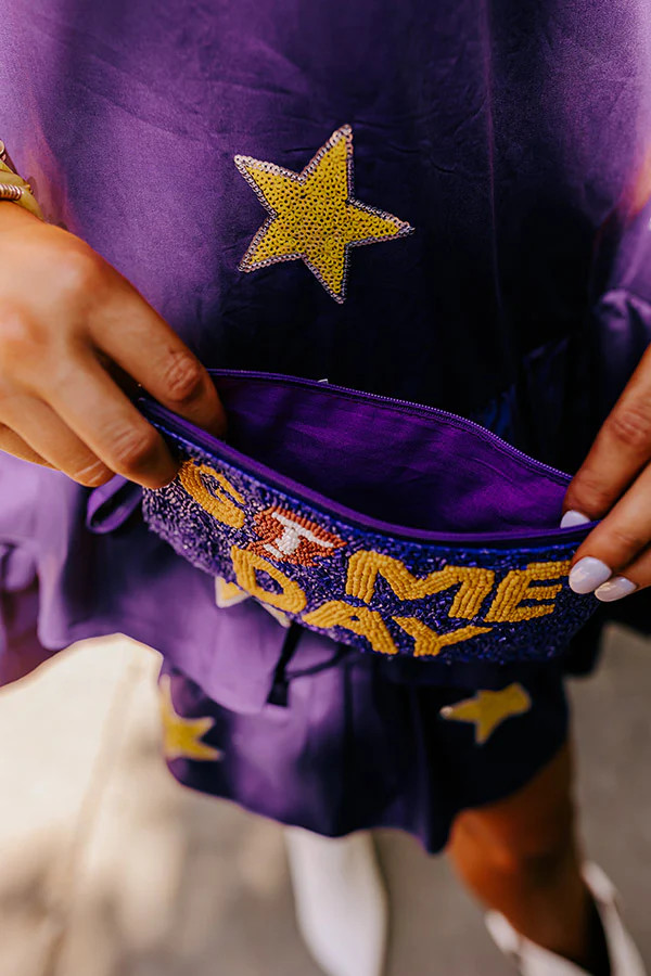 Game Day Beaded Clutch In Purple | Impressions Online Boutique