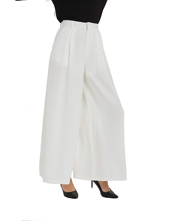 Tronjori Women High Waist Casual Wide Leg Long Palazzo Pants Trousers Regular Size | Amazon (US)