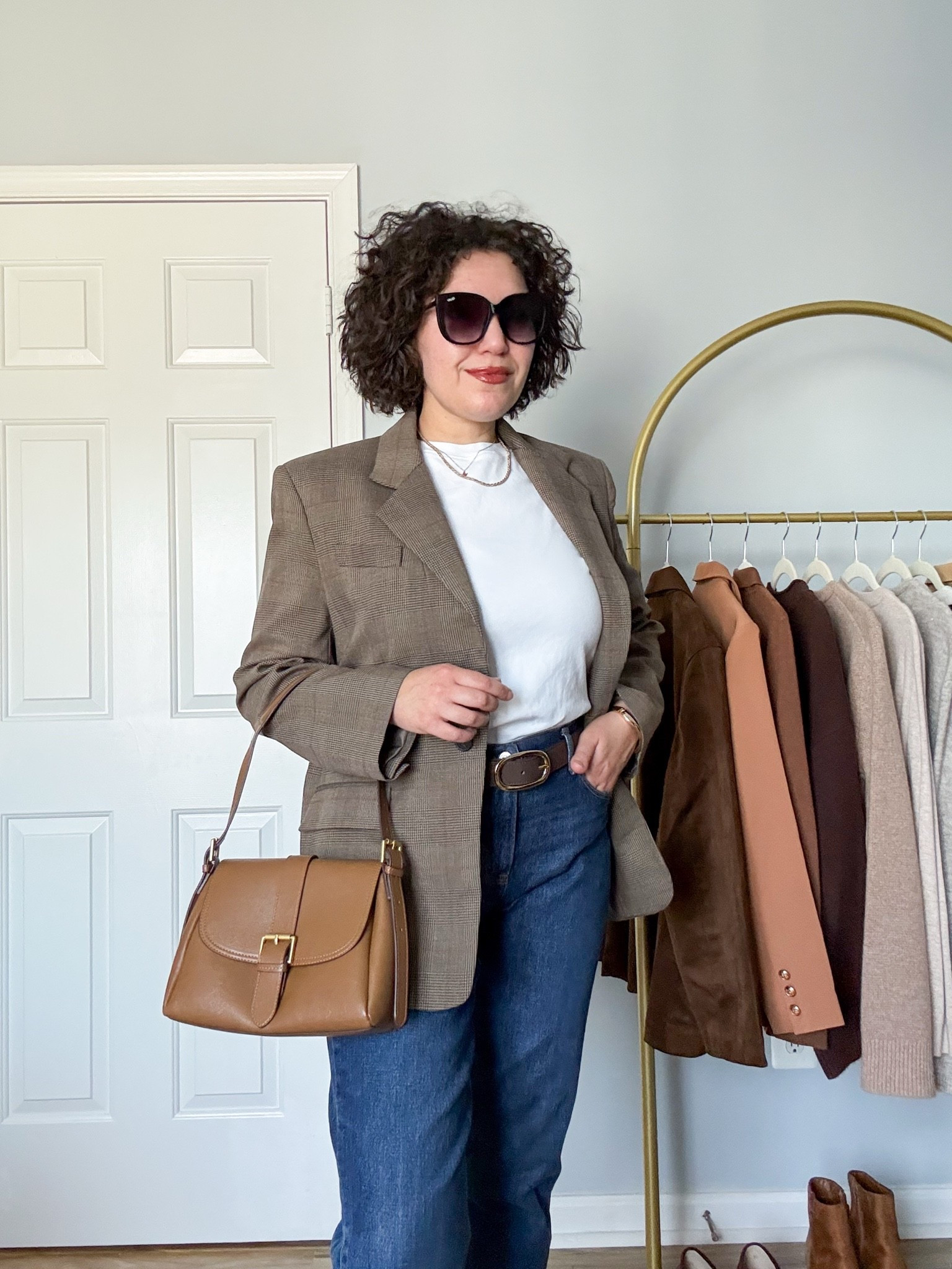 Fall outfit, fall blazer, check blazer, elevated casual, fall bag

#LTKOver40 #LTKootd