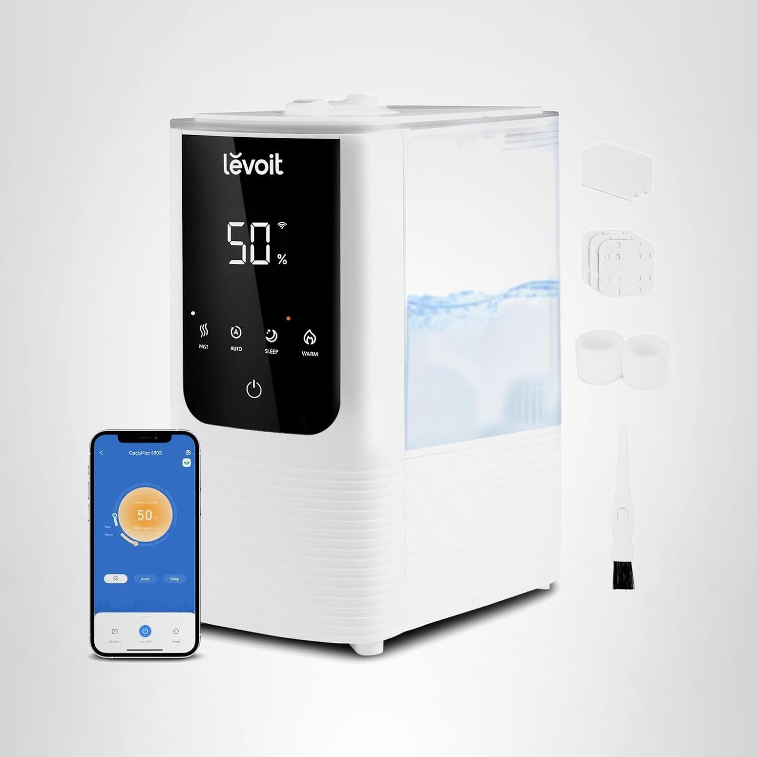 LEVOIT Humidifiers for Bedroom Home, Smart Warm and Cool Mist Air Humidifier for Large Room, Auto Customized Humidity, Fast Symptom Relief, Easy Top Fill, Essential Oil, Quiet, OasisMist4.5L, White | Amazon (US)