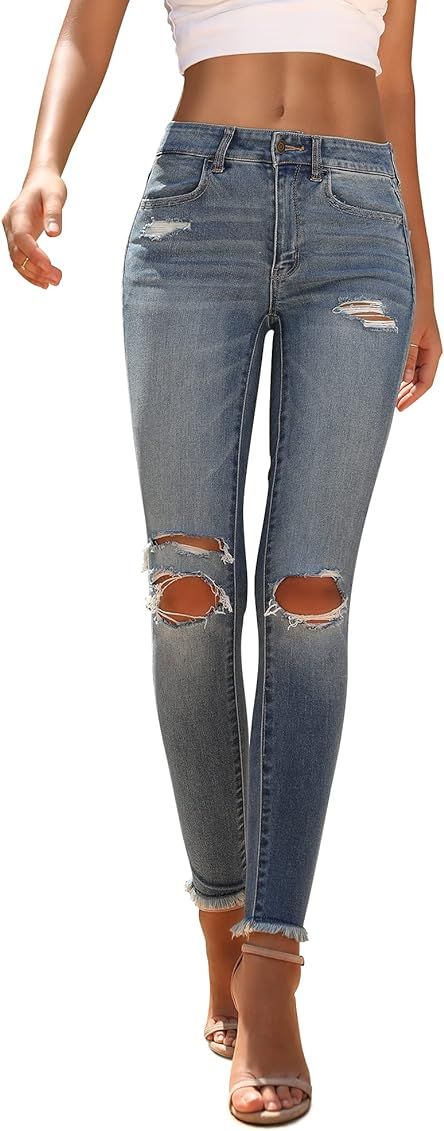 OFLUCK Women High-Waisted Stretch Skinny Jeans Ultra Soft Denim Jeans Leggings | Amazon (US)