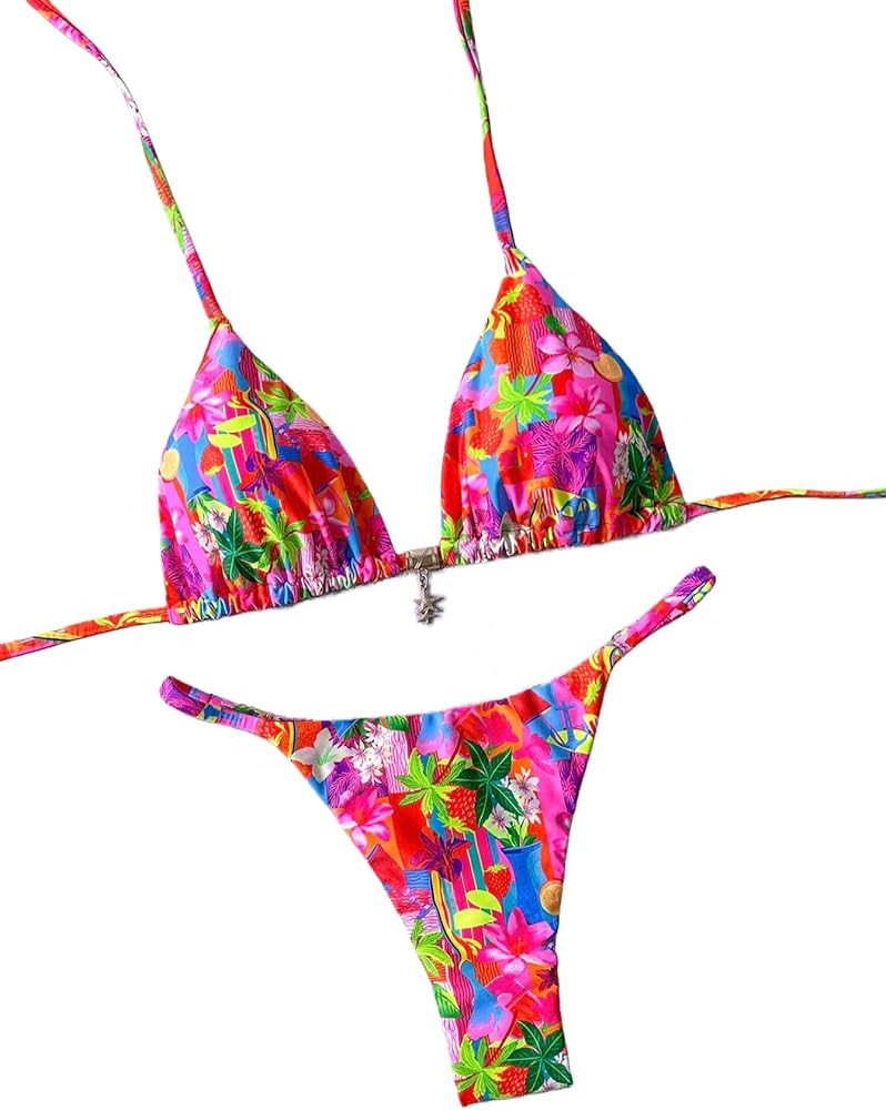 Tainehs Women's Brazillian Triangle Thong Bikini Set Sexy String Two Piece Swimsuit Bathing Suit | Amazon (US)