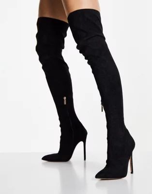 ASOS DESIGN Koko heeled over the knee boots in black micro | ASOS (Global)