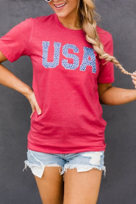 Animal Print USA Graphic Tee Red | The Pink Lily Boutique