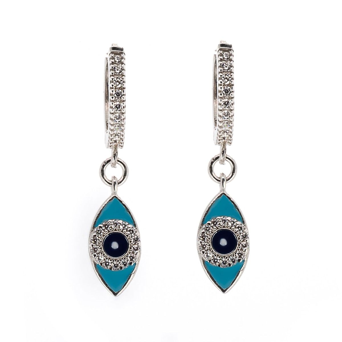 Turquoise Sparkly Evil Eye Sterling Silver Earrings - Silver | Wolf & Badger (US)