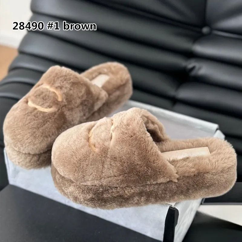 Winter Slippers Women Fur Slippers Platform Flat Heel Fluffy Furry Embroidery C Shoes with box | DHGate