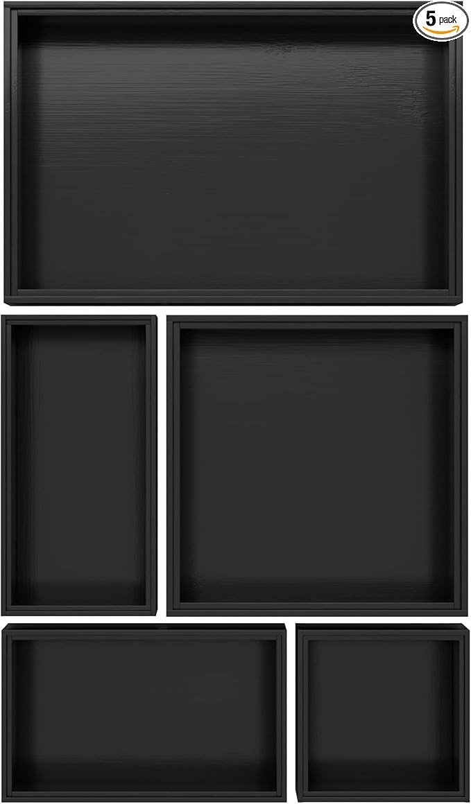 Black Bamboo Bathroom Drawer Organizer, Wooden Kitchen Utensil Holder Set of 5, Stackable Junk Dr... | Amazon (US)