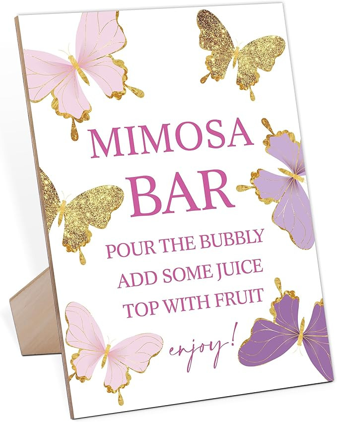Mimosa Bar Butterfly Bridal Shower Sign,Wooden Sign With Stand,Bridal Shower Decoration,Bridal Sh... | Amazon (US)