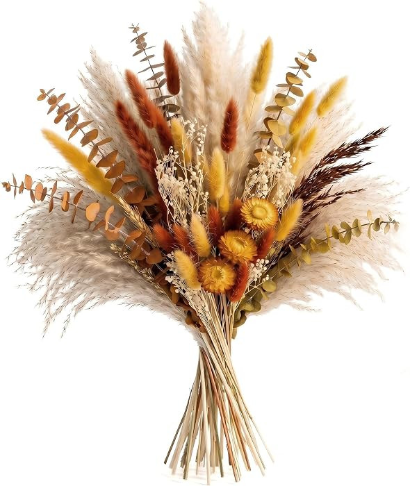 73 Pcs Pampas Grass Decor DIY Floral Material Kit, Natural Dried Flowers Loose Stems with Orange ... | Amazon (US)