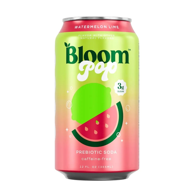 Bloom Nutrition Pop Prebiotic Soda, Watermelon Lime, 12 fl oz Can | Walmart (US)