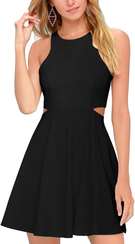BELONGSCI Women 2024 Sweet and Cute Sleeveless Racerback Flared Swing A-Line Waist Hollow Out Sum... | Amazon (US)