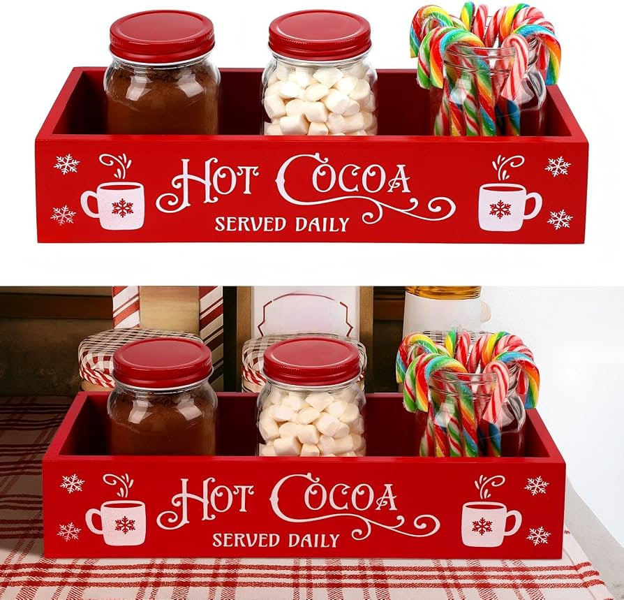 Vesici Christmas Hot Cocoa Bar Wood Station Organizer with 3 Glass Jars | Amazon (US)