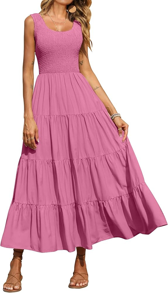 PRETTYGARDEN Women's 2025 Casual Loose Plain Maxi Sundress Smocked Tank Dress Sleeveless Summer B... | Amazon (US)