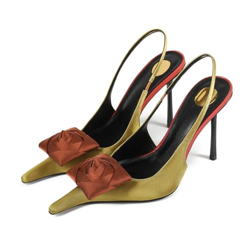 USRUNOE Women’s Pointed Toe Slingback Heels Stiletto High Heel Pumps Sexy Rose Flower Heels Elegant Dress Shoes for Wedding Party Evening | Amazon (US)