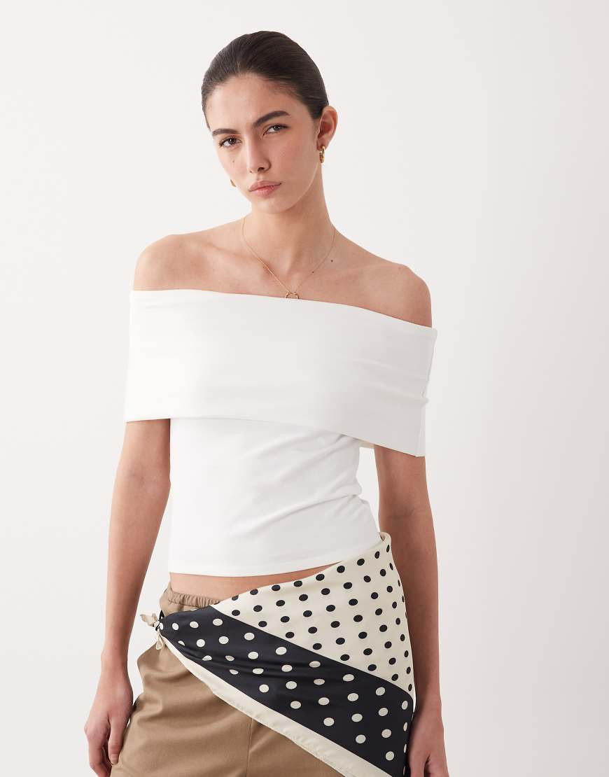 ASOS DESIGN off the shoulder fold over top in white | ASOS (Global)