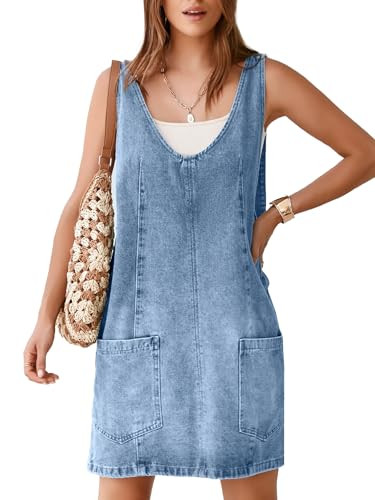 BerryGo Women's Denim V Neck Sleeveless Overall Dress Casual Mini Pinafore Dress Short Jumper Jea... | Amazon (US)