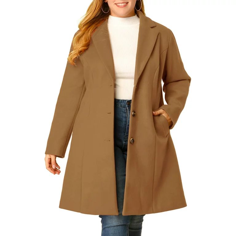 Unique Bargains Women's Plus Coats Elegant Notched Lapel Single Breasted Trench Coat | Walmart (US)