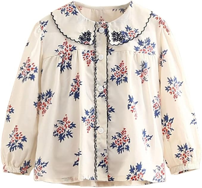 Mud Kingdom Little Girls Long Sleeve Shirt Peter Pan Collar Cute | Amazon (US)