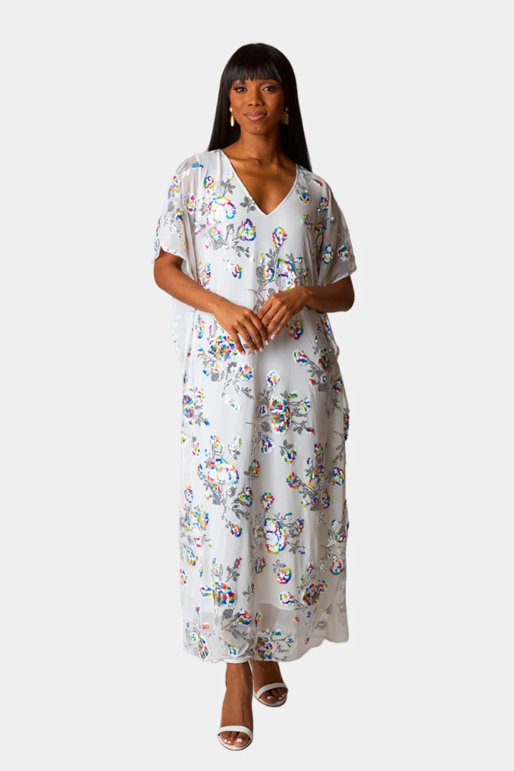 BuddyLove | Atlas Sequin Caftan Maxi Dress | White Sangria | BuddyLove