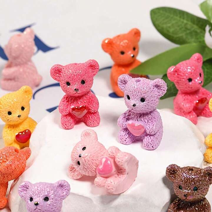 5Pcs 20x26mm 3D Colorful Cartoon Heart Bear Beads Vertical Hole Resin Bear Loose Beads For Pens M... | SHEIN