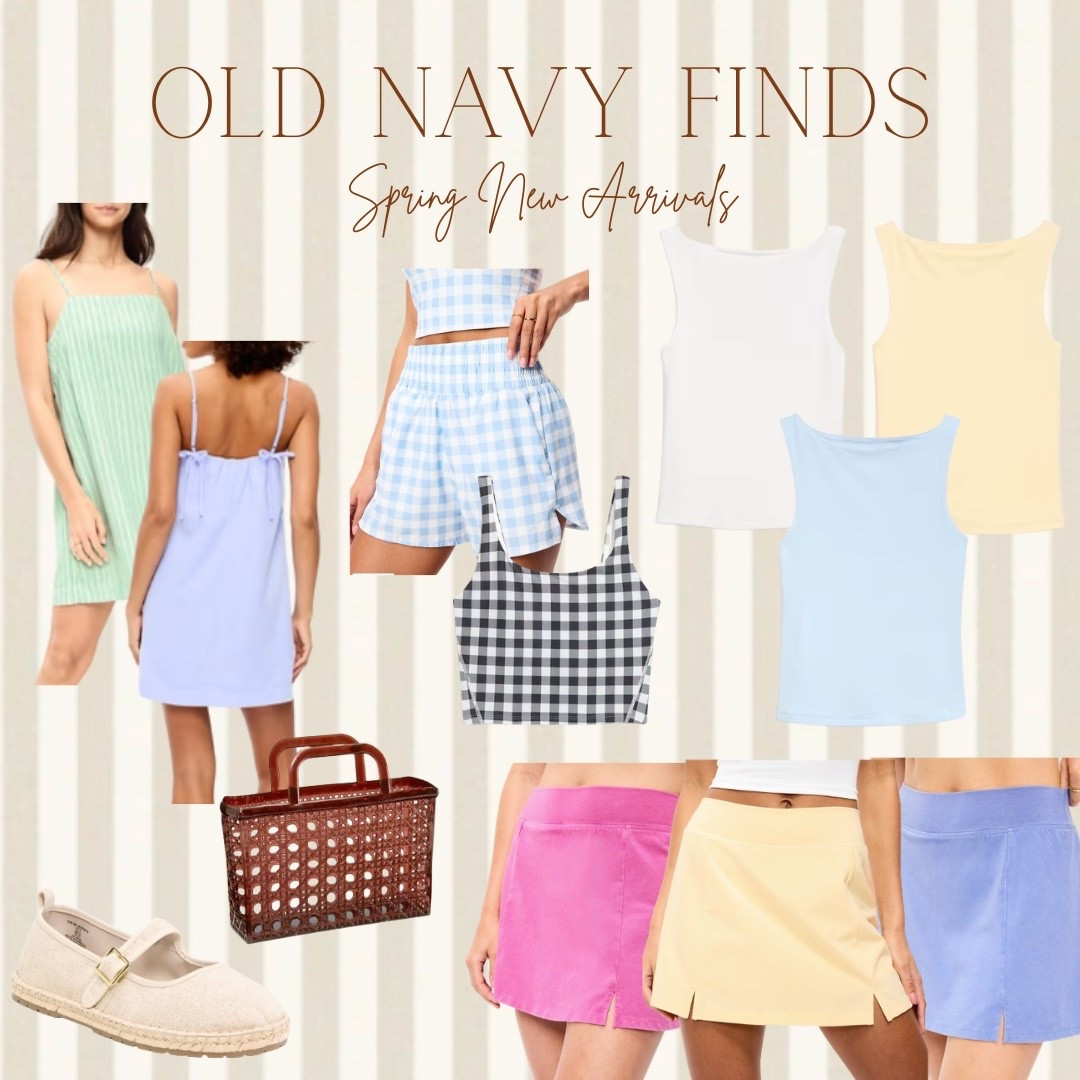 Old Navy’s spring new arrivals are everything right now! 🌸 A gingham two-piece set, mini dresses, colored skorts, ribbed tanks, a woven basket bag and embroidered flats — so many great pieces to mix, match and style all season long.

#LTKootd #LTKSpringSale #LTKSeasonal