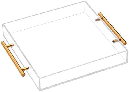 Clear Acrylic Lucite Serving Tray with Metal Handles,12x12 Inch,Decorative Storage Organizer with... | Amazon (US)
