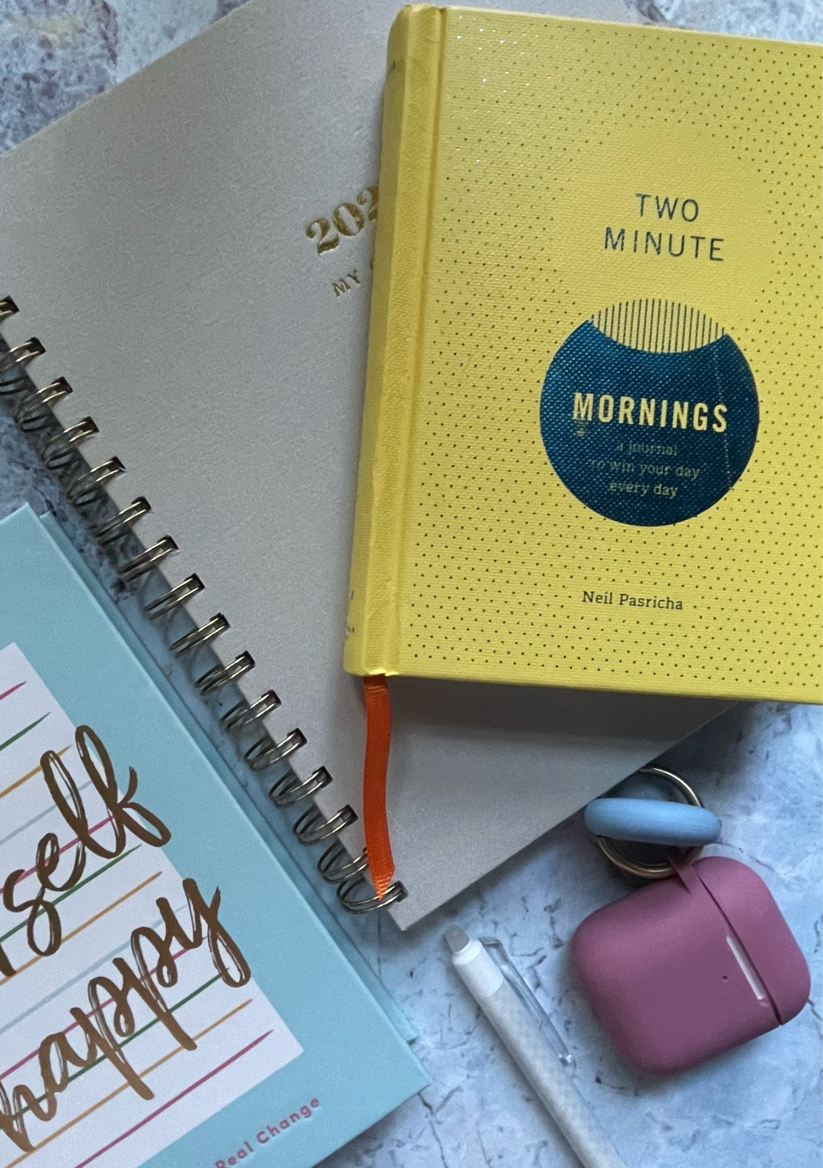 Self-care morning items:
Two Minute Mornings journal
List Yourself Happy
The Everygirl Planner 


Bonus:
Erasable pen
AirPods + case

#LTKhome #LTKunder50 #LTKunder100