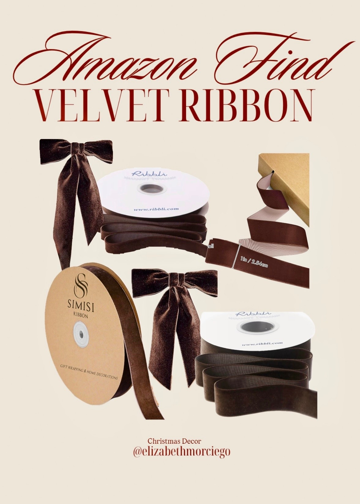 Amazon Finds 
Brown Velvet Ribbon for Christmas 🎄 ✨

#LTKHome #LTKSeasonal #LTKHoliday