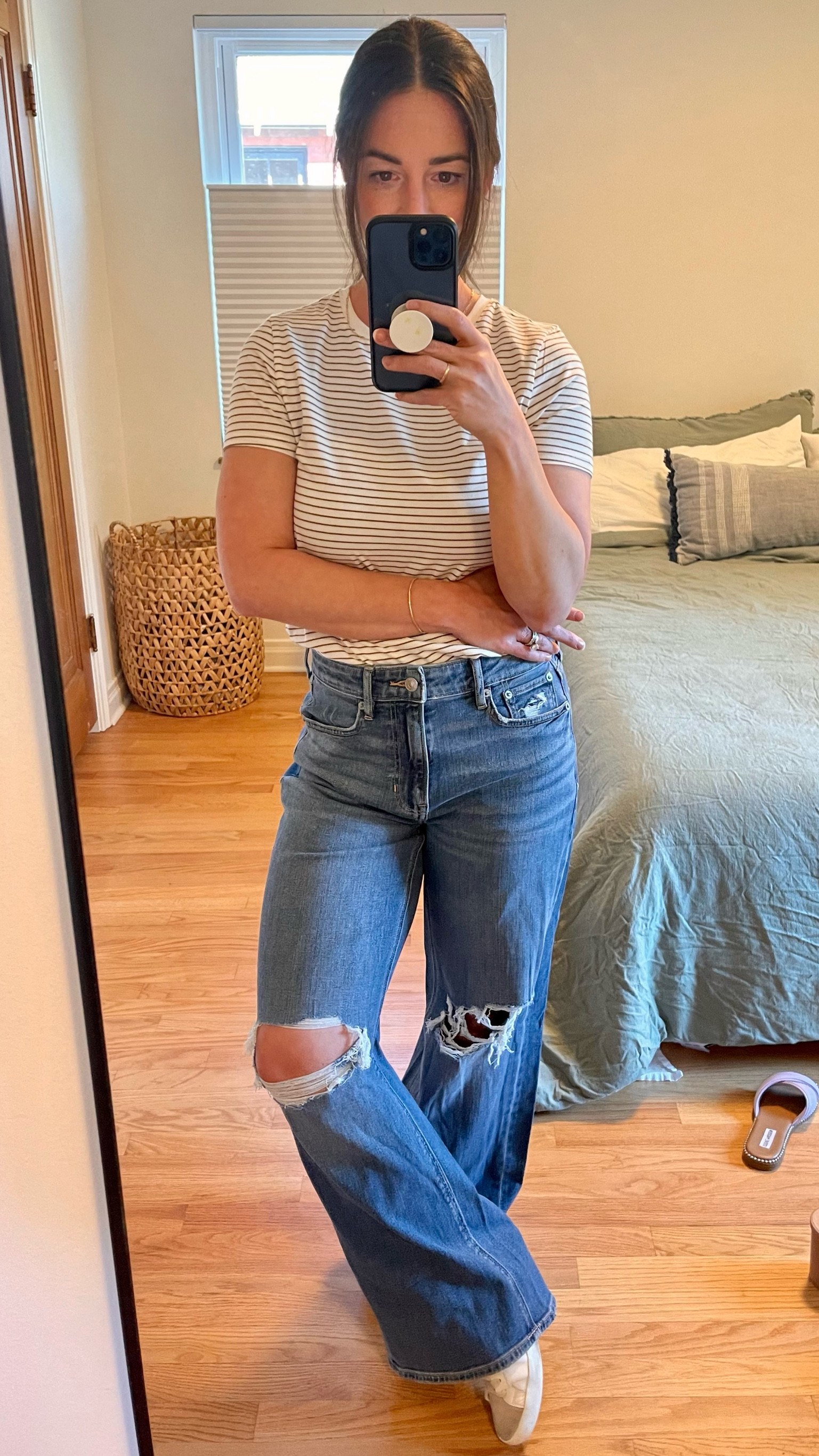#ootd -> I’m obviously a sucker for basics and this striped tee is currently 30% off! 

Note: I’m wearing a M and would have even been happy with a size up. 

#LTKunder50 #LTKfit #LTKsalealert
