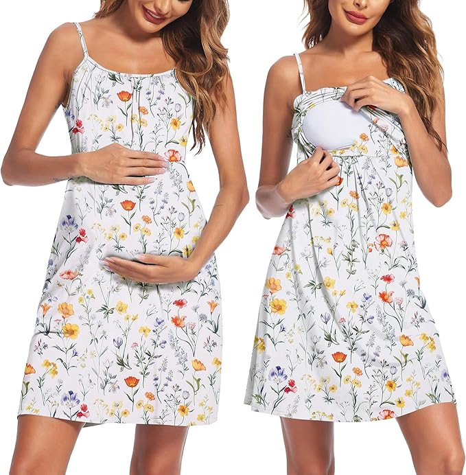 Ekouaer Women's Nursing Nightgown Maternity Dress Breastfeeding Gown Full Slips Sleepwear | Amazon (US)