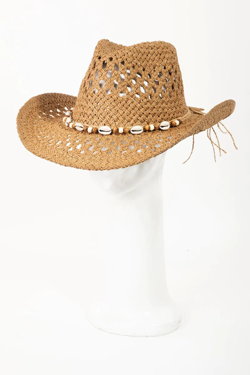Fame Cowrie Shell Beaded String Straw Hat TA / One Size | Casual Chic Boutique