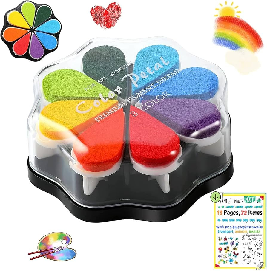 Stempelkissen Set, 8 Farben Stempel Fingerfarben Kinder Ungiftig Abwaschbar, Fingerabdruck Stempe... | Amazon (DE)
