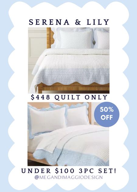 Wow!! Major deal alert on this Serena & Lily blue and white scallop quilt look for less find!! Now score it for 50% OFF making this king size 3 piece set now under $100 🤯🙌🏻😍

#LTKSaleAlert #LTKHome #LTKFindsUnder100