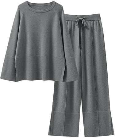 ANRABESS Womens 2 Piece Outfits Oversized Knit Sweater Set Wide Leg Pant Cozy Lounge Matching Paj... | Amazon (US)