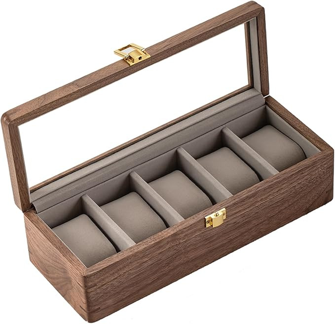 muso wood Watch Display Box, 5 Slot Watch Case for Men, Watch Organizer Box with Glass Lid, Watch... | Amazon (UK)
