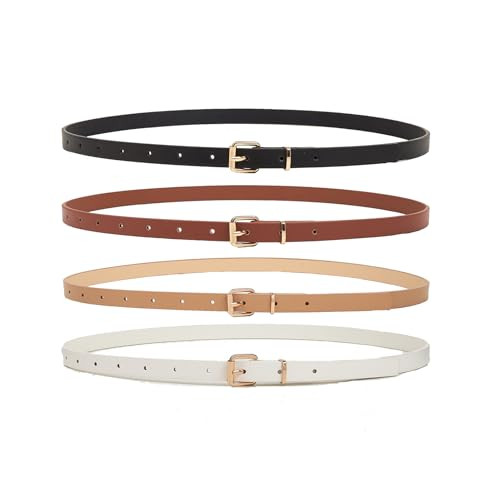 HOTWILL 4 Pack Women Skinny Belts for Jeans Dress Thin Waist Belt for Ladies with Gold Buckle 0.5... | Amazon (US)