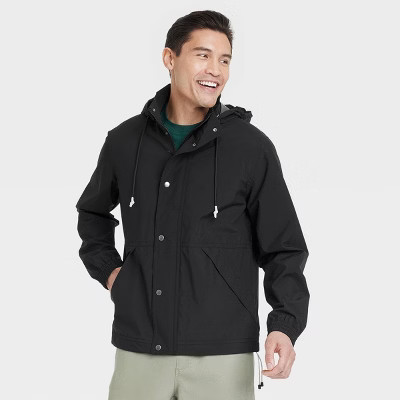 Men's Hooded Rain Coat - Goodfellow & Co™ Black M: Lightweight Wind-Resistant Ripstop Fabric, Elastic Banded Cuffs | Target