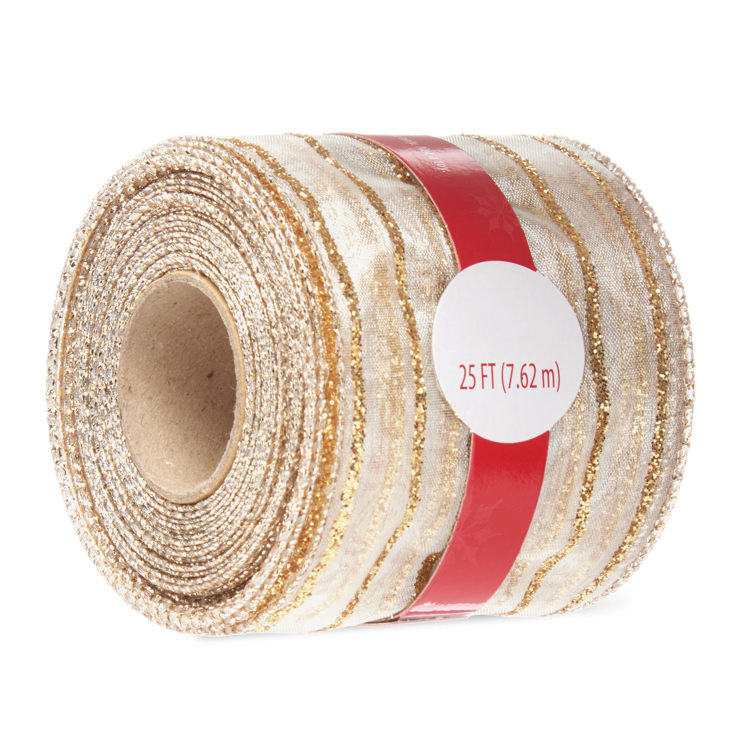 Holiday Time Ribbon, Gold Glitter Line, 25' - Walmart.com | Walmart (US)