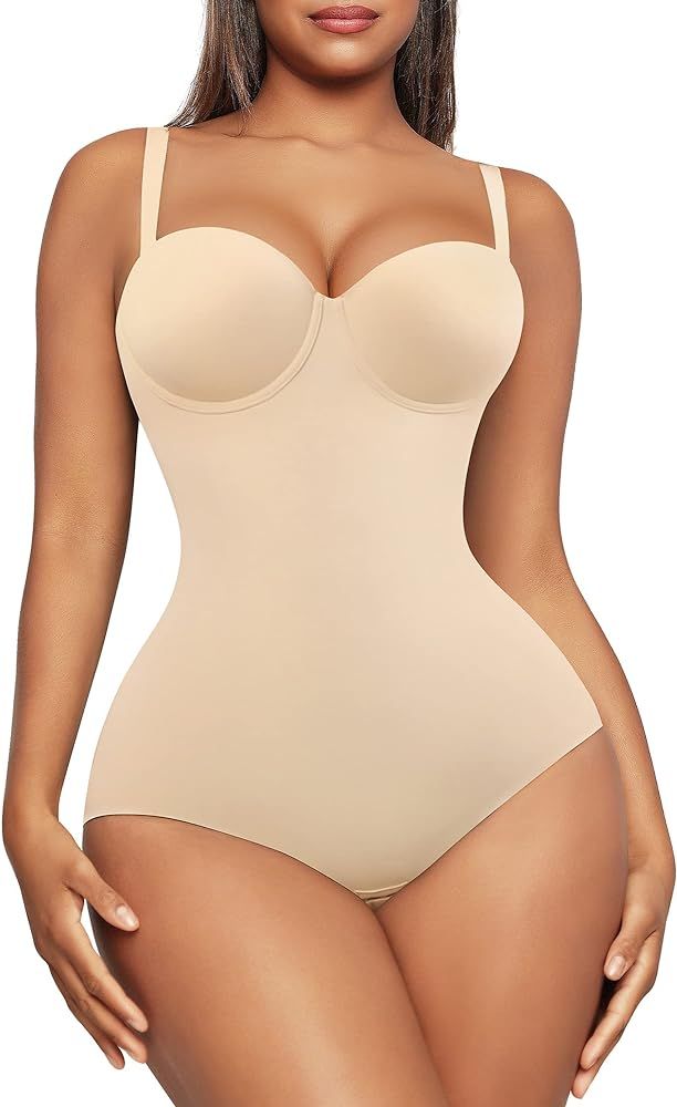 Shapewear Bodysuit for Women Tummy Control Body Shaper Seamless Shapewear Cupped with Removable S... | Amazon (US)