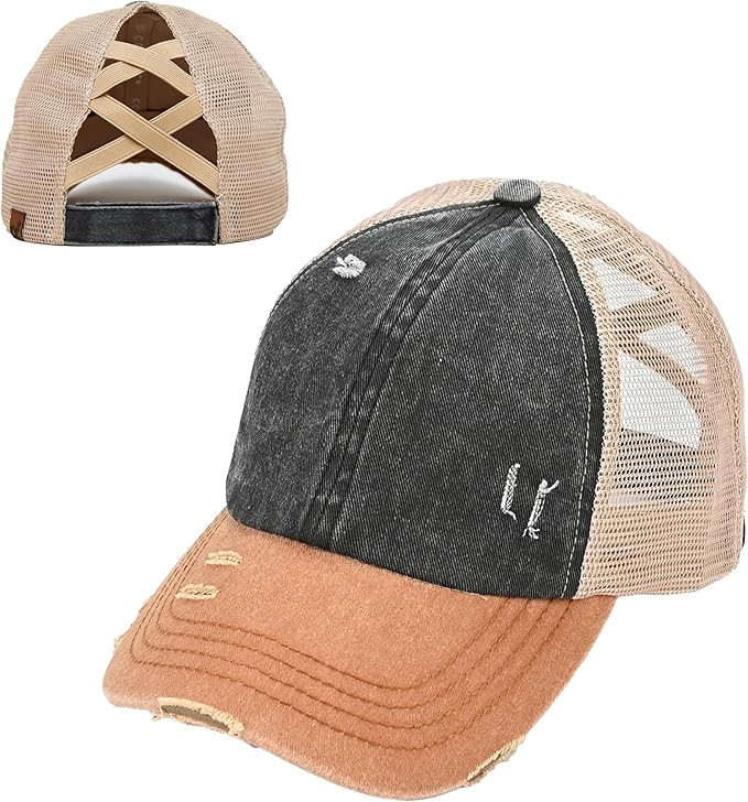 Funky Junque Ponytail Hat for Women - Baseball Cap with Adjustable Fit & High Pony Tail Criss Cro... | Amazon (US)
