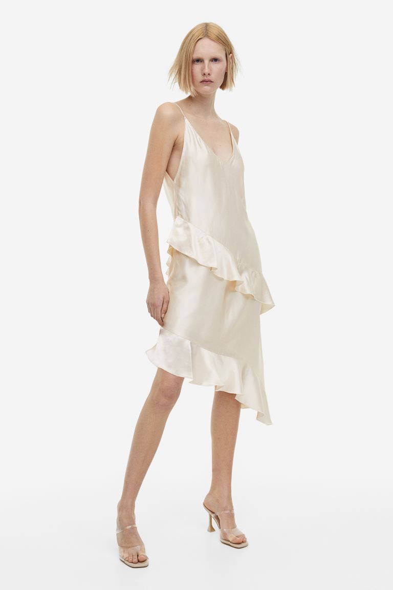 Flounced Satin Slip Dress - Cream - Ladies | H&M US | H&M (US + CA)