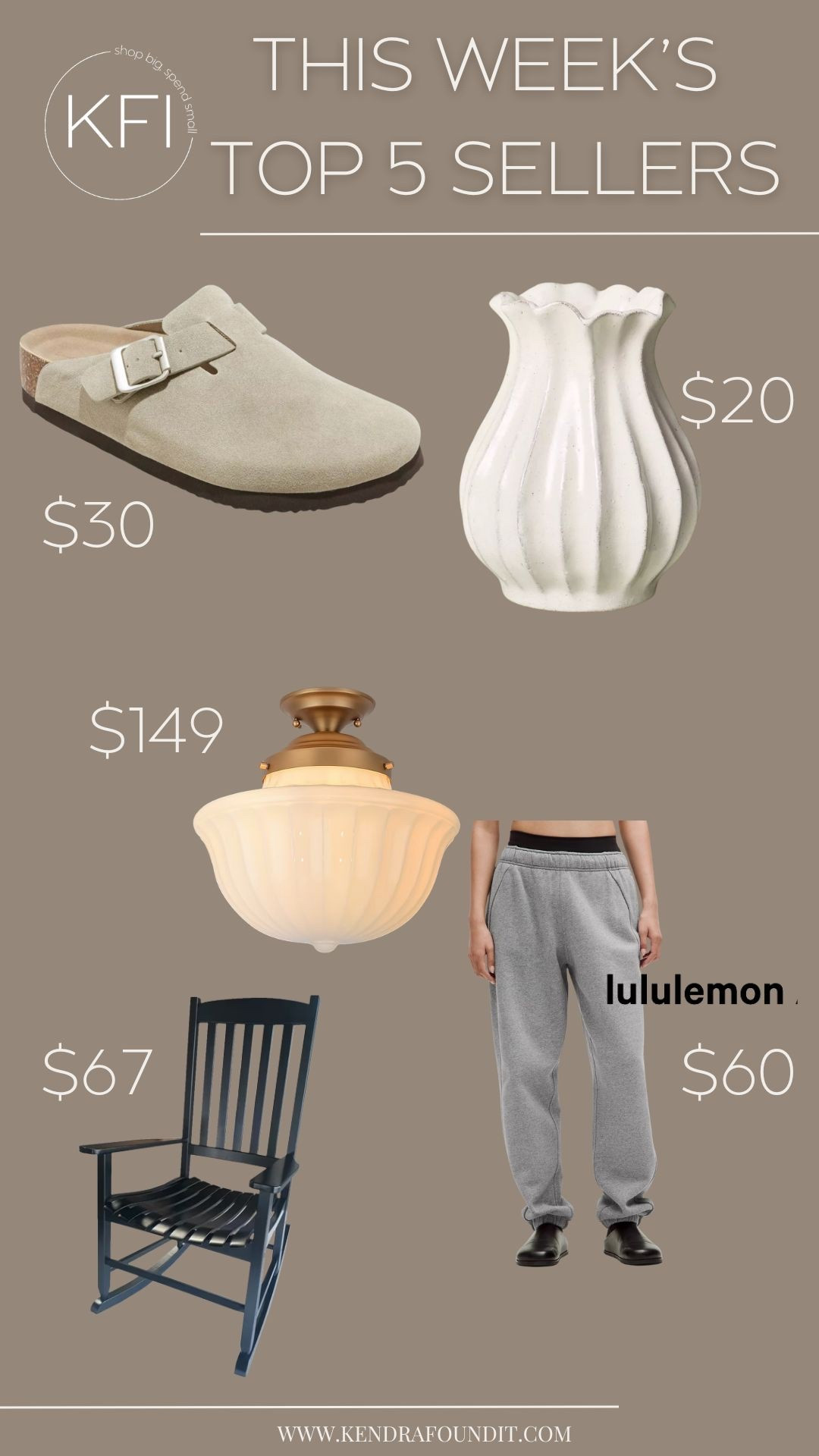 This week’s top 5 sellers are SO good 👏🏼 Budget-friendly, design-forward, and perfect for fall!

🖤 These Target buckle clogs are the perfect Birkenstock Boston dupe — soft, supportive, and just $30
🏺 The fluted vase from Hearth & Hand at Target is such a pretty neutral piece — looks way more expensive than it is
💡 This milk glass flush mount from Lowe’s has been in my hallway for a year now, and I still get compliments on it. People think it’s designer! 
🪑 Walmart’s outdoor rocking chair is classic, durable, and on sale for $67! 
🩶 And yes, the viral Lululemon Scuba joggers are ON SALE — these are cozy, thick, and high-rise.

#LTKSaleAlert #LTKMidsize #LTKHome