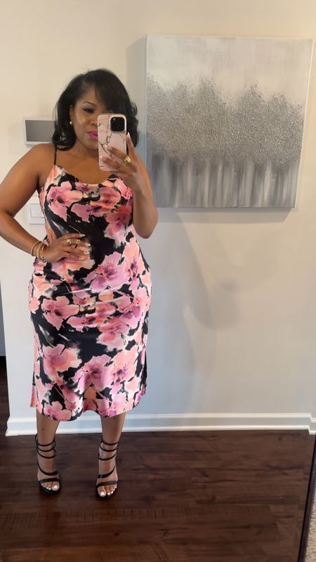 Floral Slip Dress. 
Trying to wear more dresses. Found this one at Macys. I’m wearing an XL( it was a tad large so had it taken in) the size large was too tight. I’m a 14-16. My new fav wrap shoes and happy to report they were comfy. Jewelry Mack & Myyles in my IG bio.  Lip colors are old Mac Matte Lips 

#LTKover40 #LTKstyletip #LTKmidsize