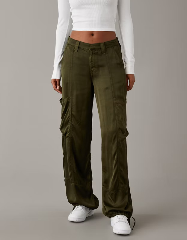 AE High-Waisted Satin Baggy Cargo Jogger | American Eagle Outfitters (US & CA)