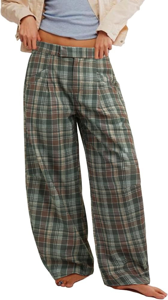 Kedera Women Vintage Tartan Plaid Print Wide Leg Pants High Waisted Baggy Trousers Casual Busines... | Amazon (US)