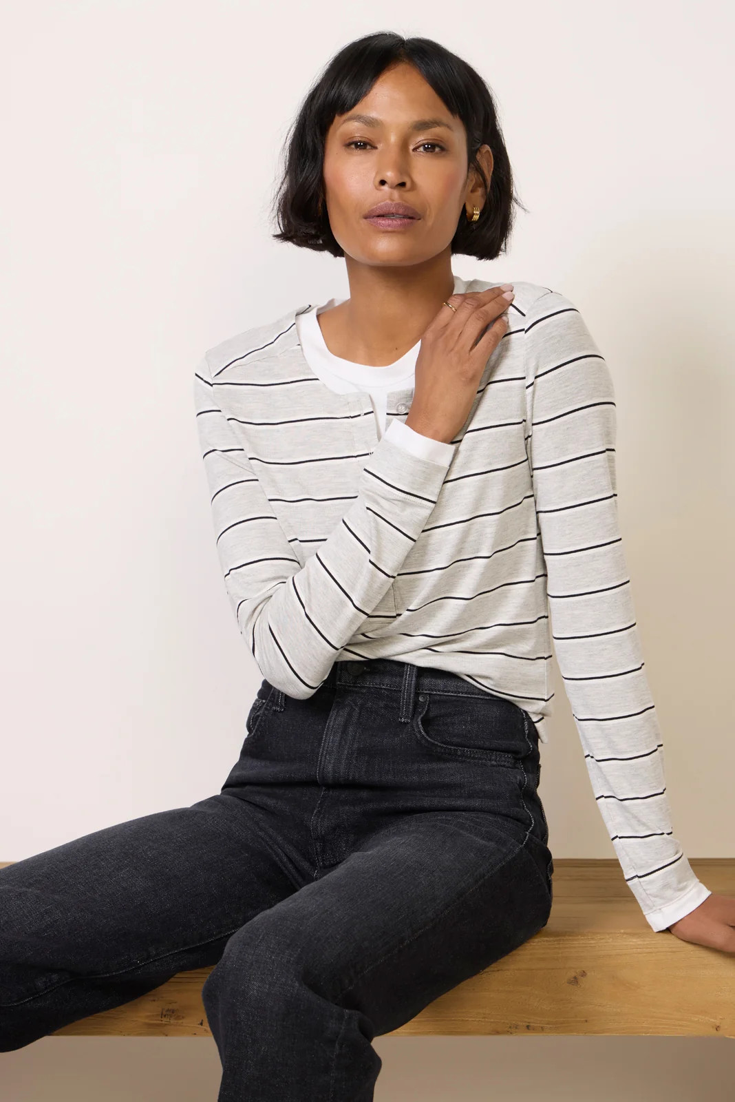 EVEREVE Women's Soren Twofer Henley Top, Size Large, Grey | Evereve