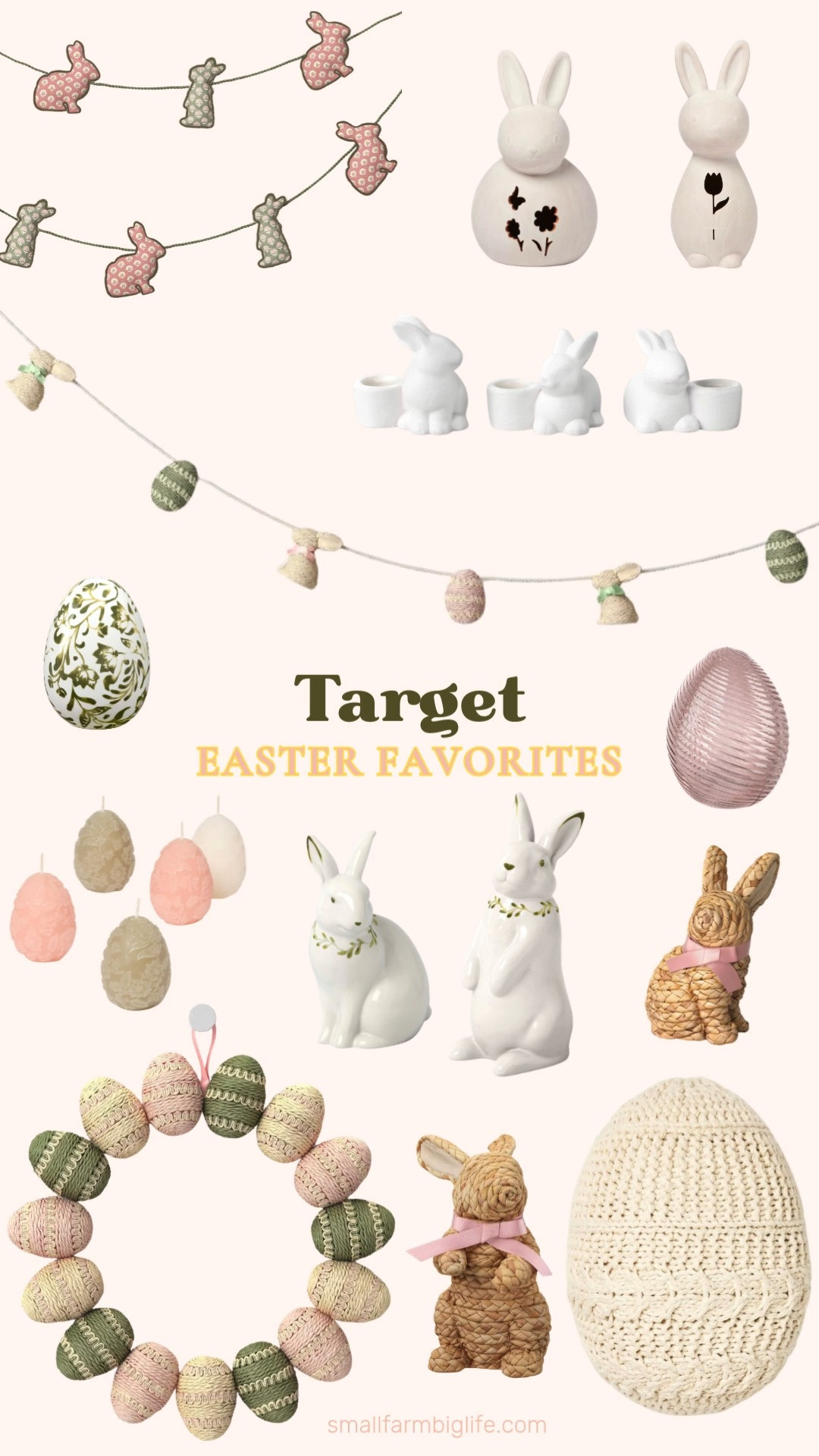 These Target Easter favorites are such cute pieces for decorating this spring. I’m loving the mix of woven bunnies, ceramic bunny figurines, egg garlands, and soft pastel accents that make everything feel festive. These decorations are perfect for adding a little Easter charm to your home, table, or spring displays. 

 #LTKSeasonal #LTKHome
