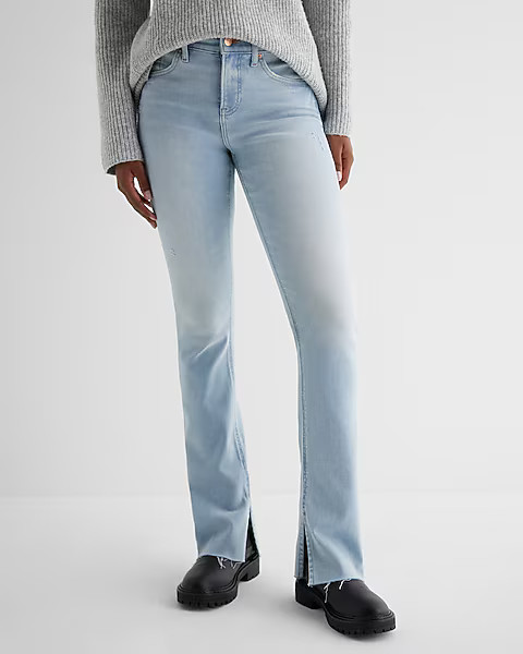 Mid Rise Light Wash Raw Hem Skyscraper Jeans | Express